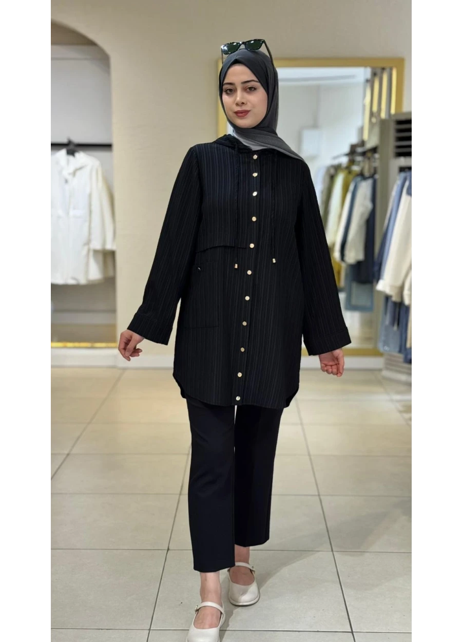 Kapüşon Detaylı Giy Çık Tunik Siyah