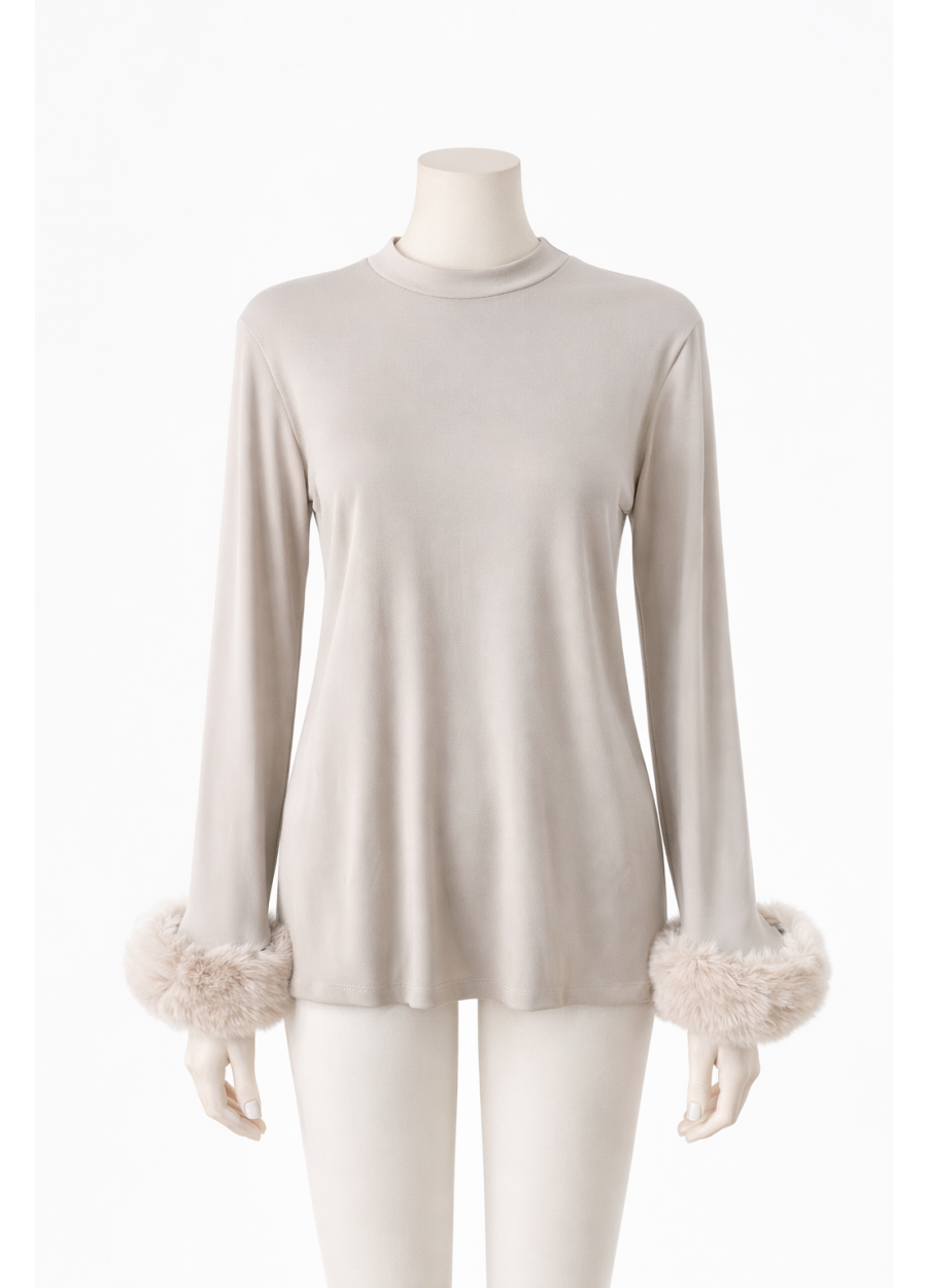 Kolu Kürklü Sandy Bluz Vizon