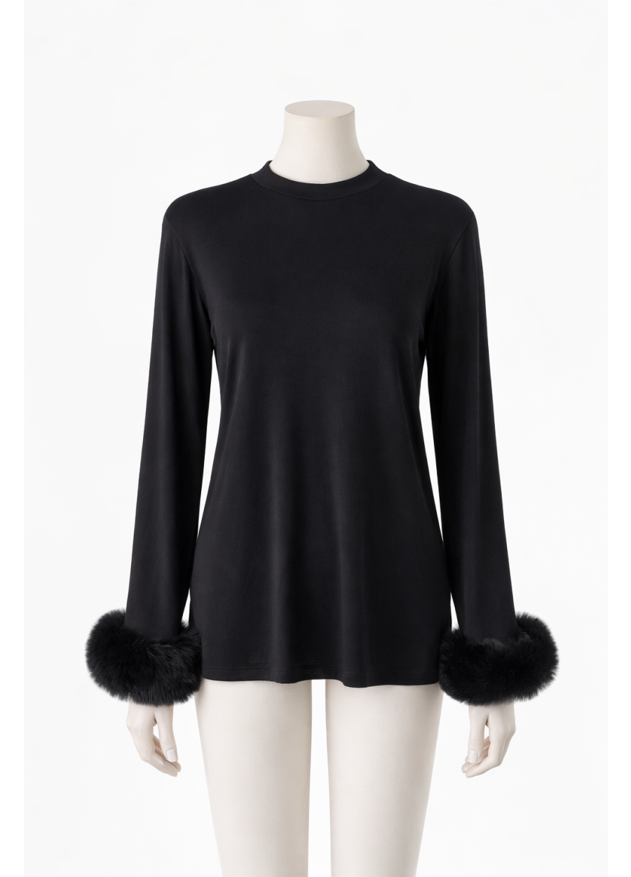 Kolu Kürklü Sandy Bluz Siyah