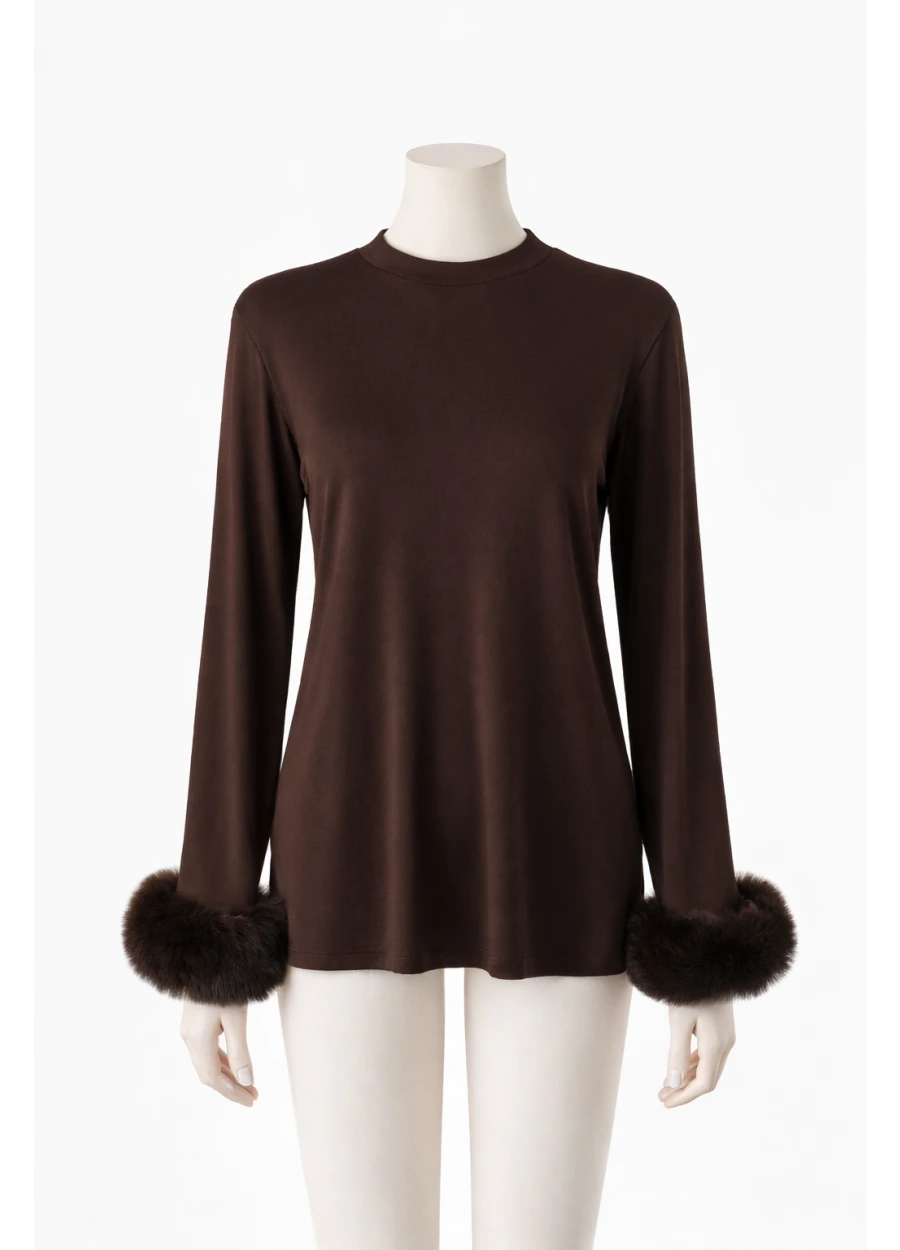 Kolu Kürklü Sandy Bluz Kahverengi