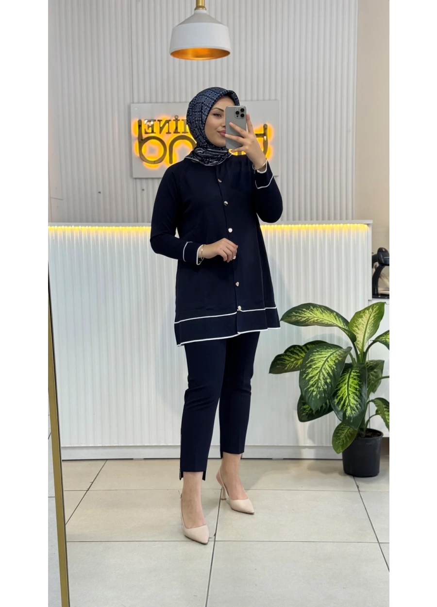 Armine Trend  Etek Ucu Renk Detaylı Hırka Lacivert