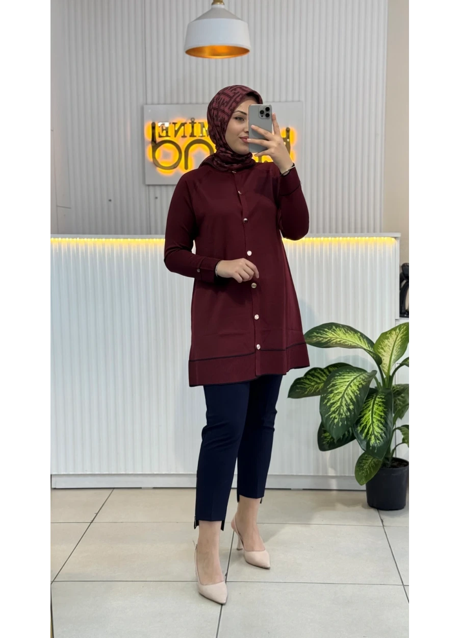 Armine Trend  Etek Ucu Renk Detaylı Hırka Bordo