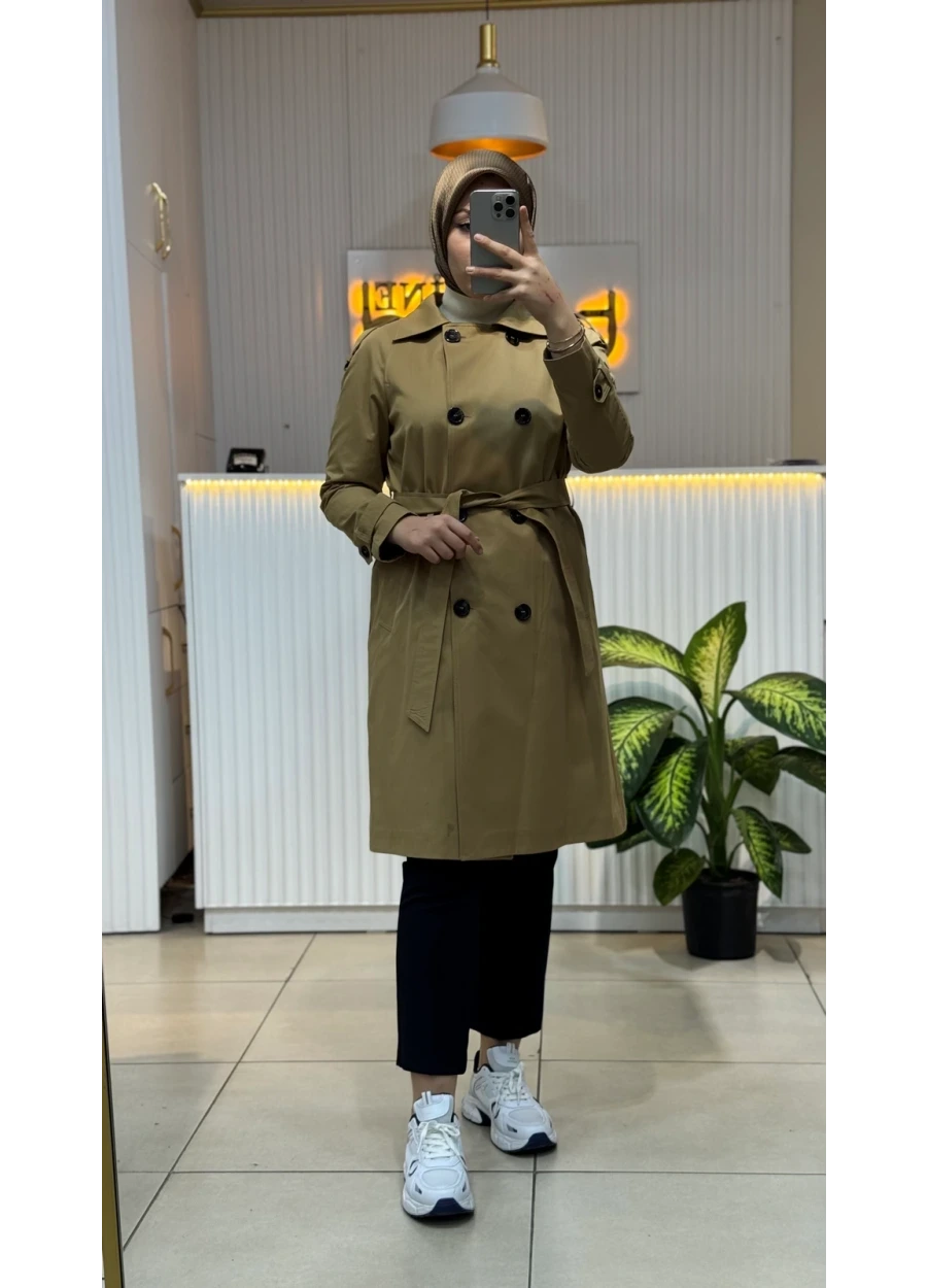 Armine Trend  Çift Düğme Detay Trençkot Camel