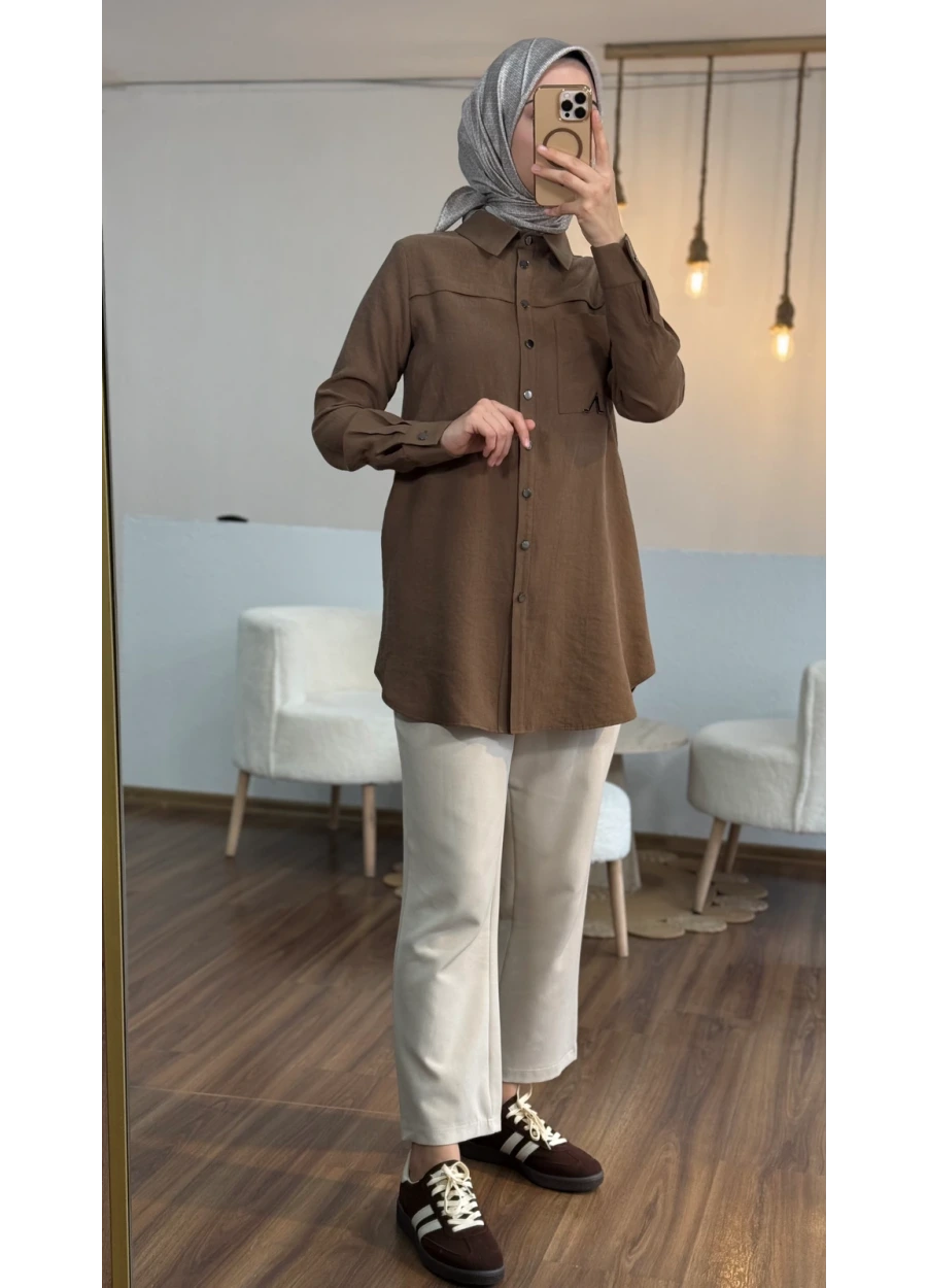 Esswaap Çıt Çıt Kapamalı Tunik Kahverengi