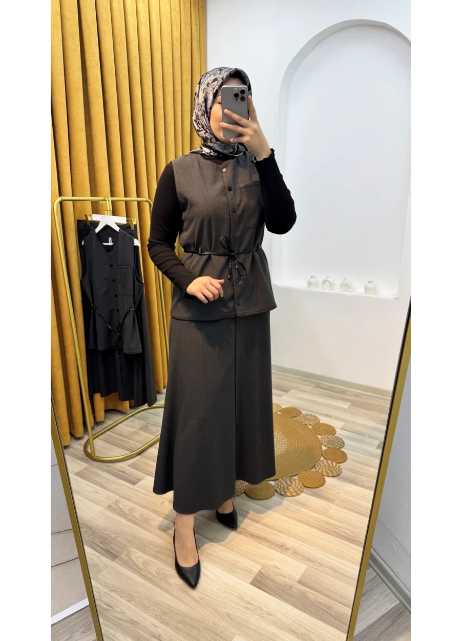 Esswaap Yeleği Çıt Çıt Kapamalı Etekli Takım Antrasit