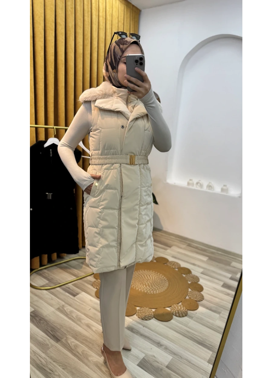 Seyyar Kürklü Yelek Bej