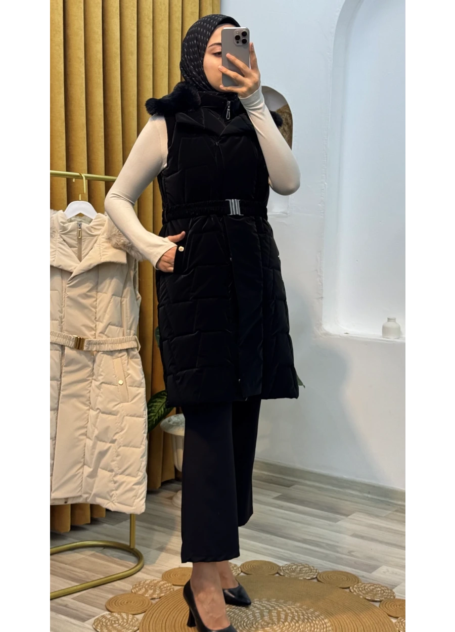 Seyyar Kürklü Yelek Siyah