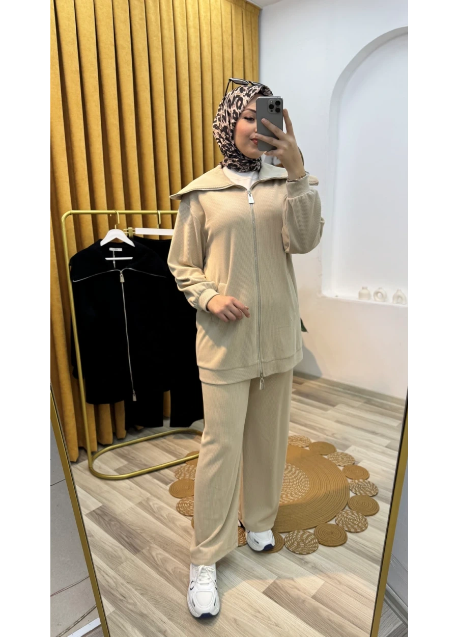 Fermuarlı Salaş Ribana Takım Bej