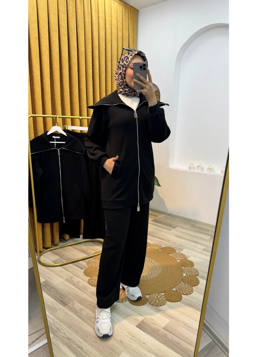 Fermuarlı Salaş Ribana Takım Siyah