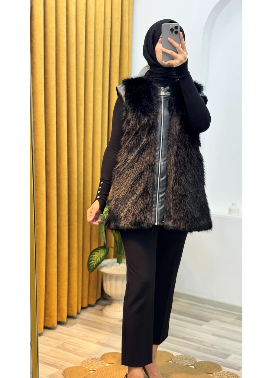 Marcha Fermuarlı Pelüş Yelek Siyah