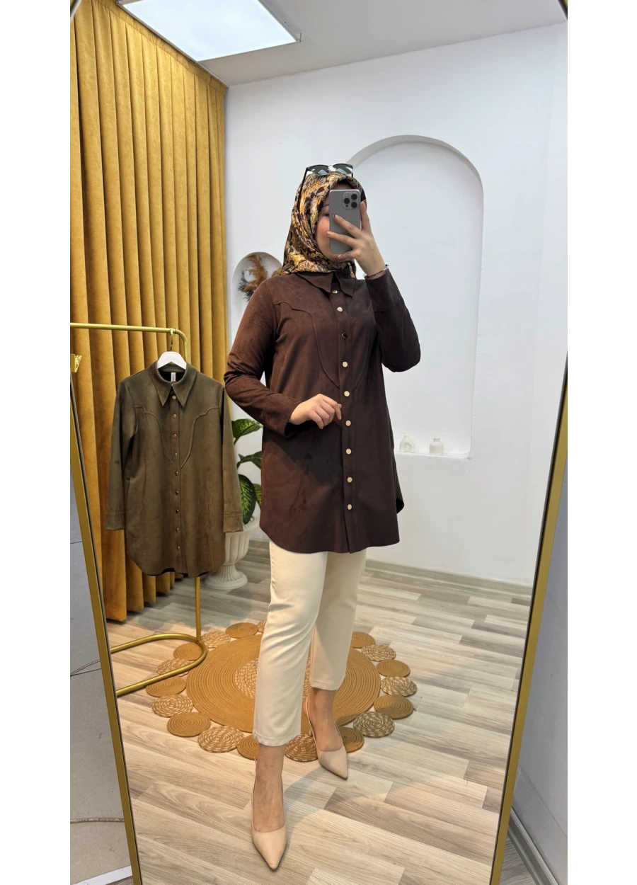 Esswaap Çıtçıt Kapamalı Süet Ceket Kahve