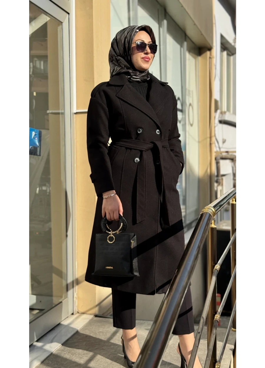Armine Trend Düğmeli Kaban Siyah