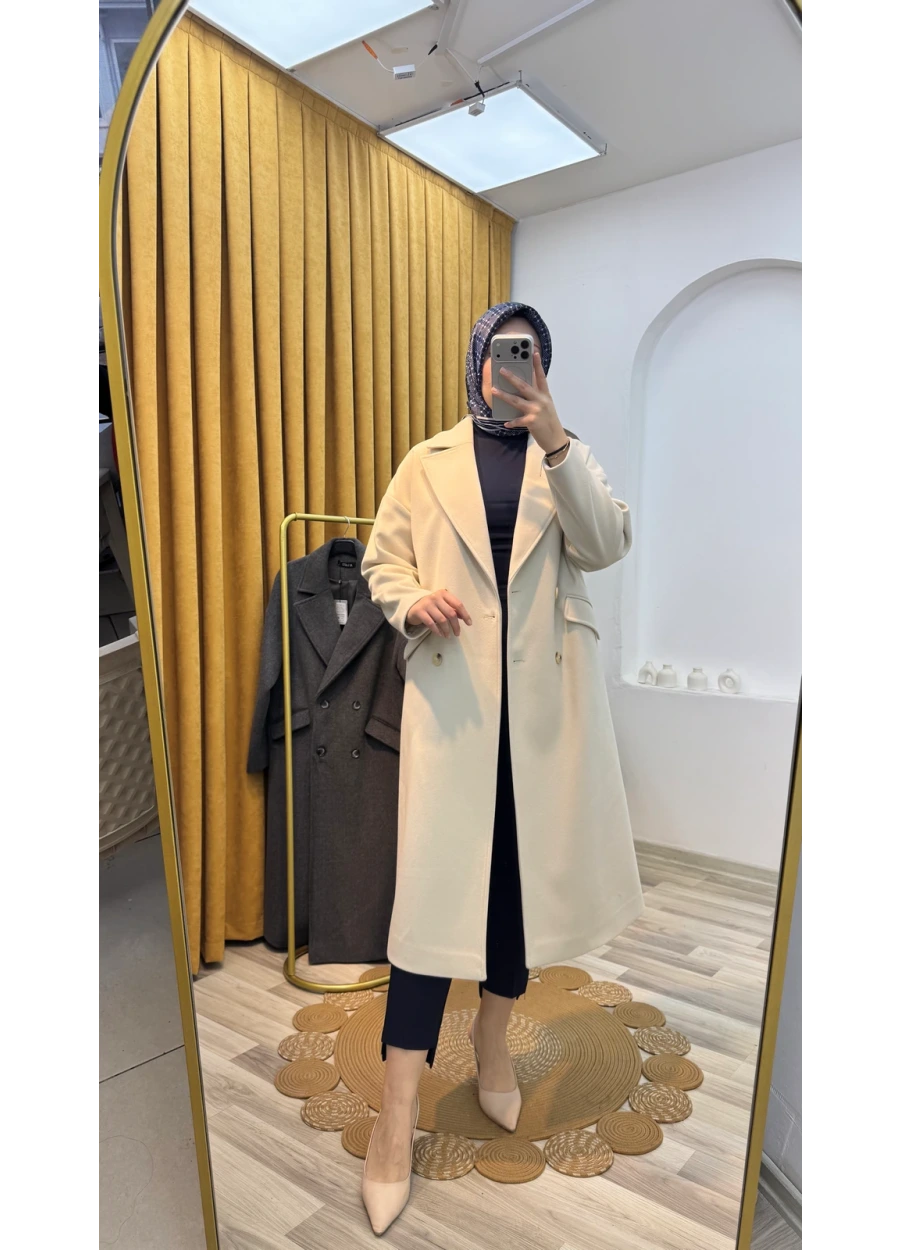 Armine Trend Oversize Kaşe Kaban Taş