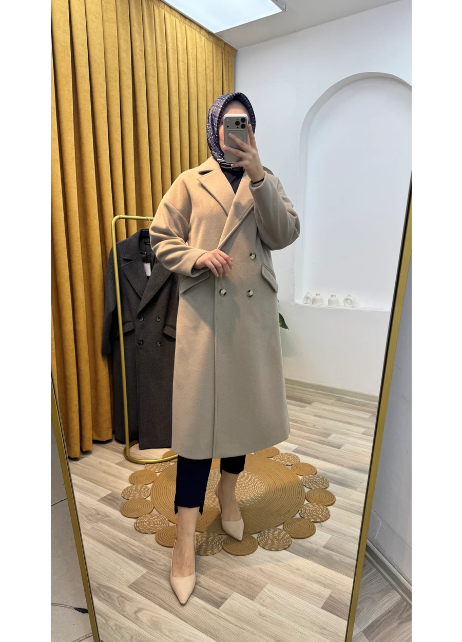 Armine Trend Oversize Kaşe Kaban Vizon