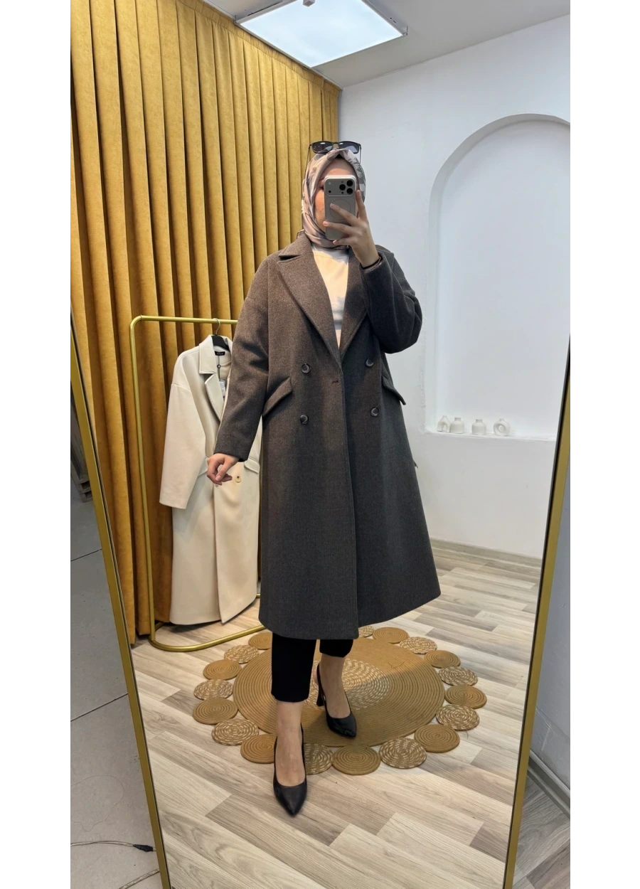 Armine Trend Oversize Kaşe Kaban Gri