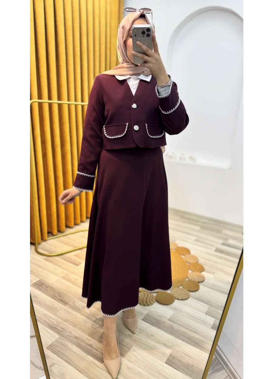 Dantel Detaylı Etekli Takım Mürdüm