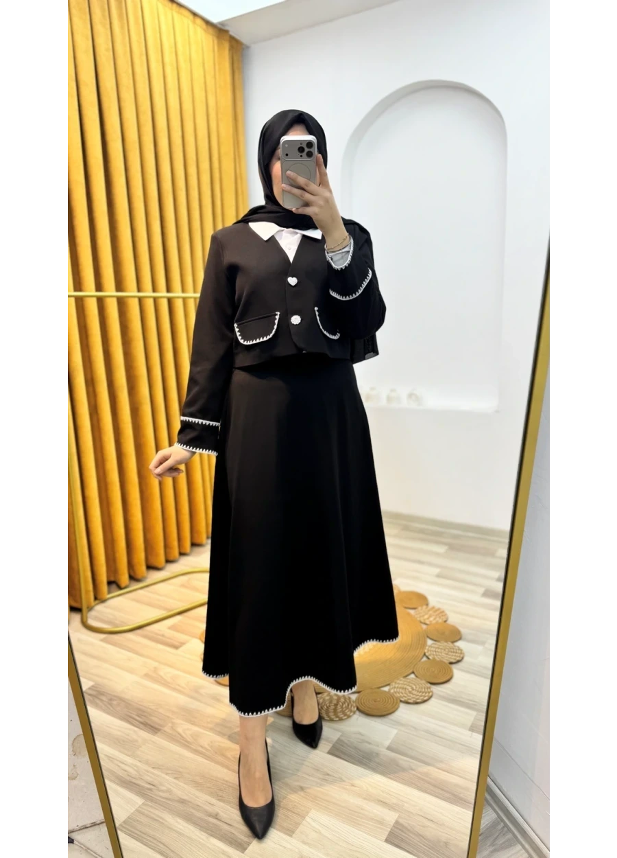 Dantel Detaylı Etekli Takım Siyah