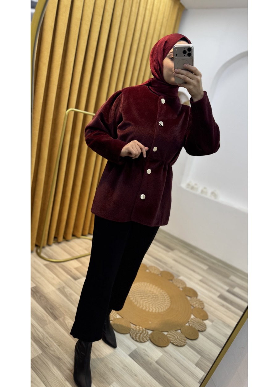 Belden Büzgülü Ceket Bordo