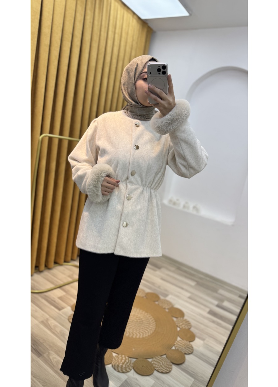 Belden Büzgülü Ceket Bej