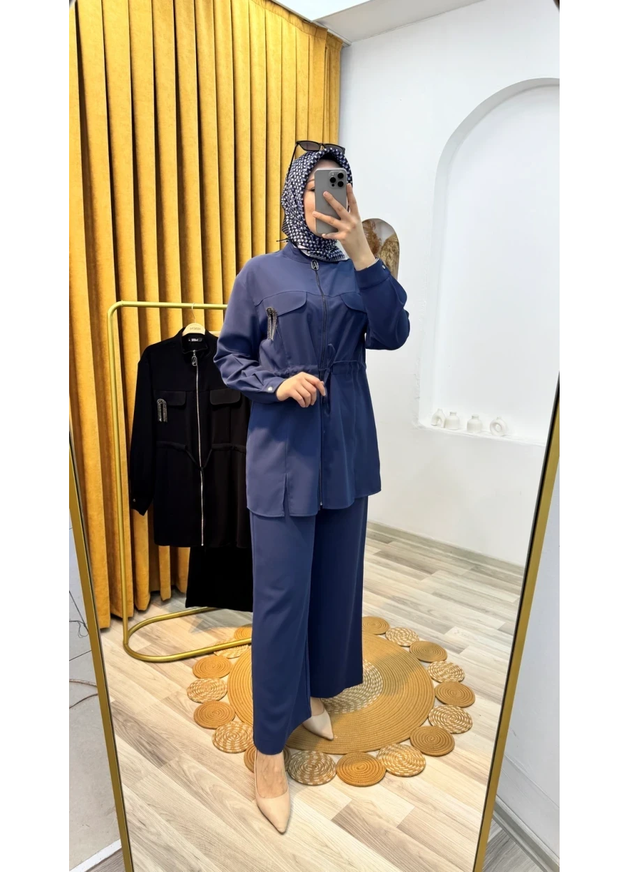  Armine Trend Broş Detaylı İkili Takım İndigo