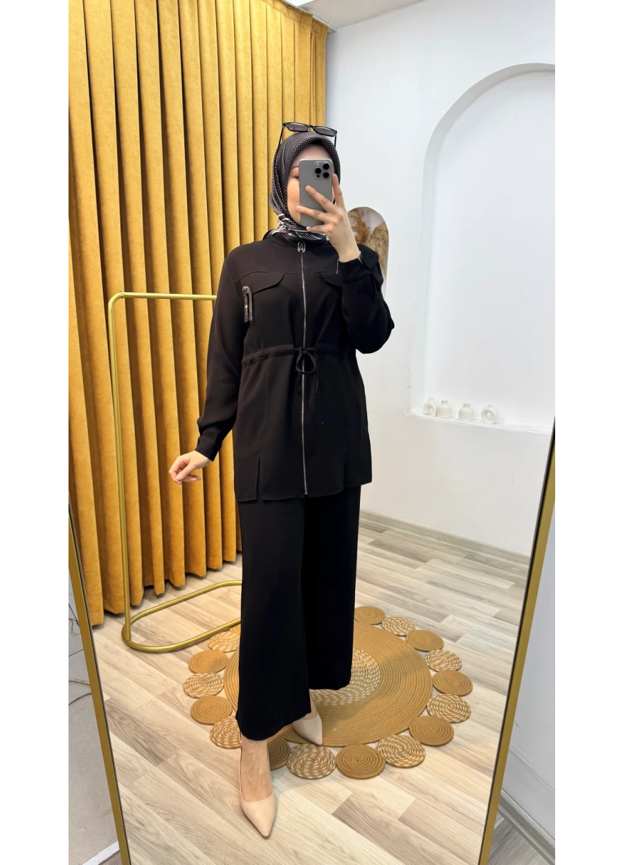 Armine Trend Broş Detaylı İkili  Takım Siyah