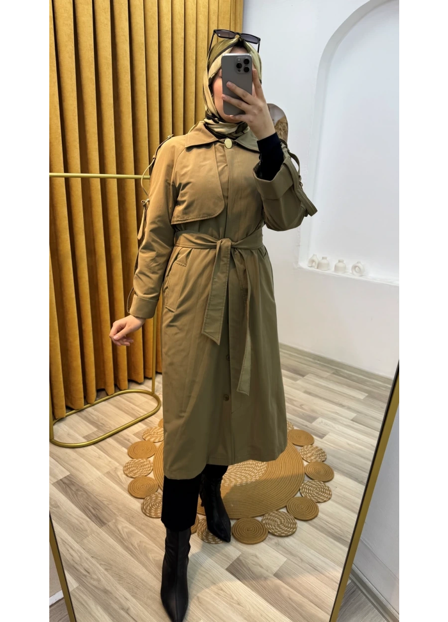 Armine Trend Kol Toka Detay Trenç Haki