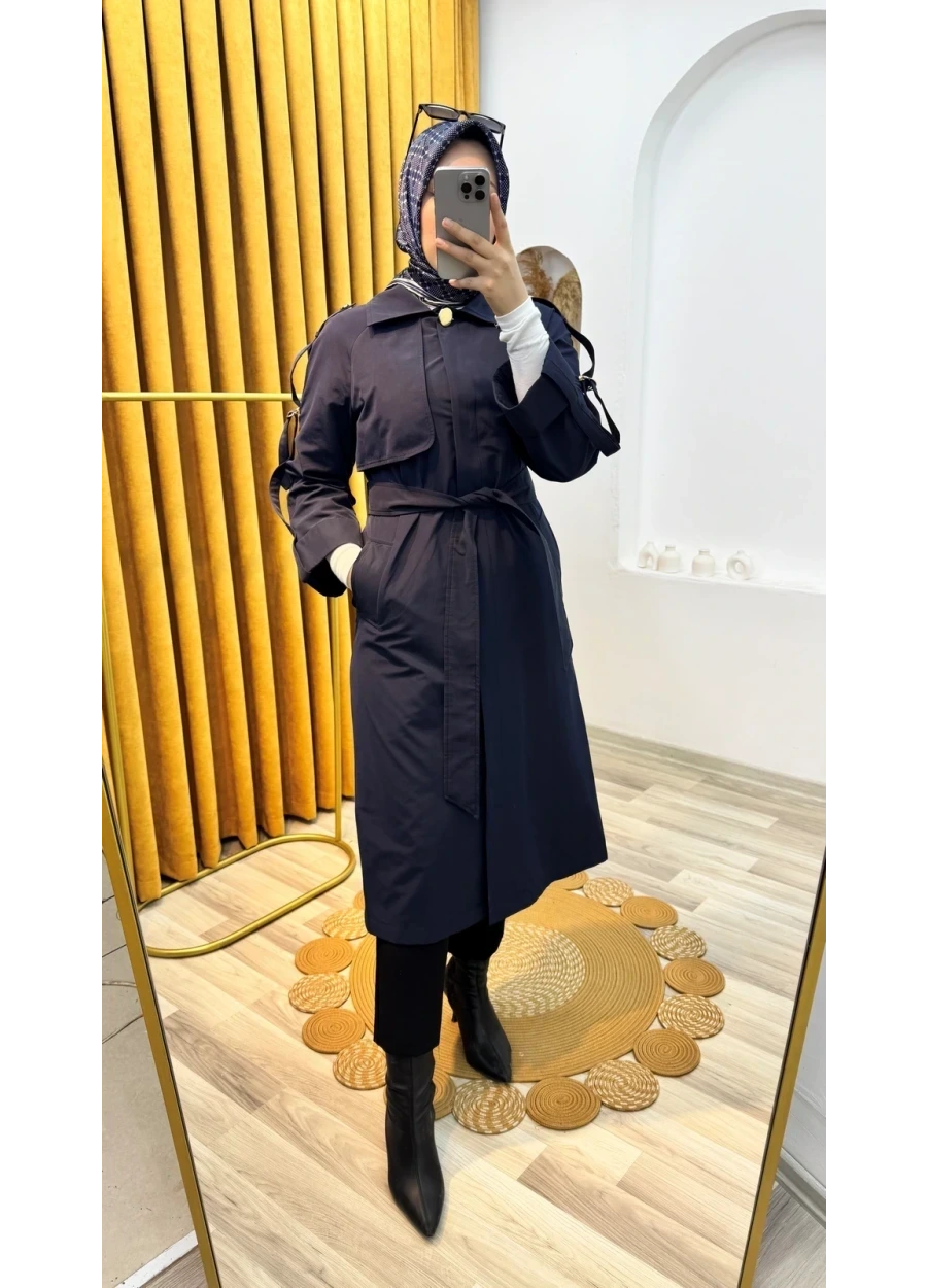 Armine Trend Kol Toka Detay Trenç Lacivert