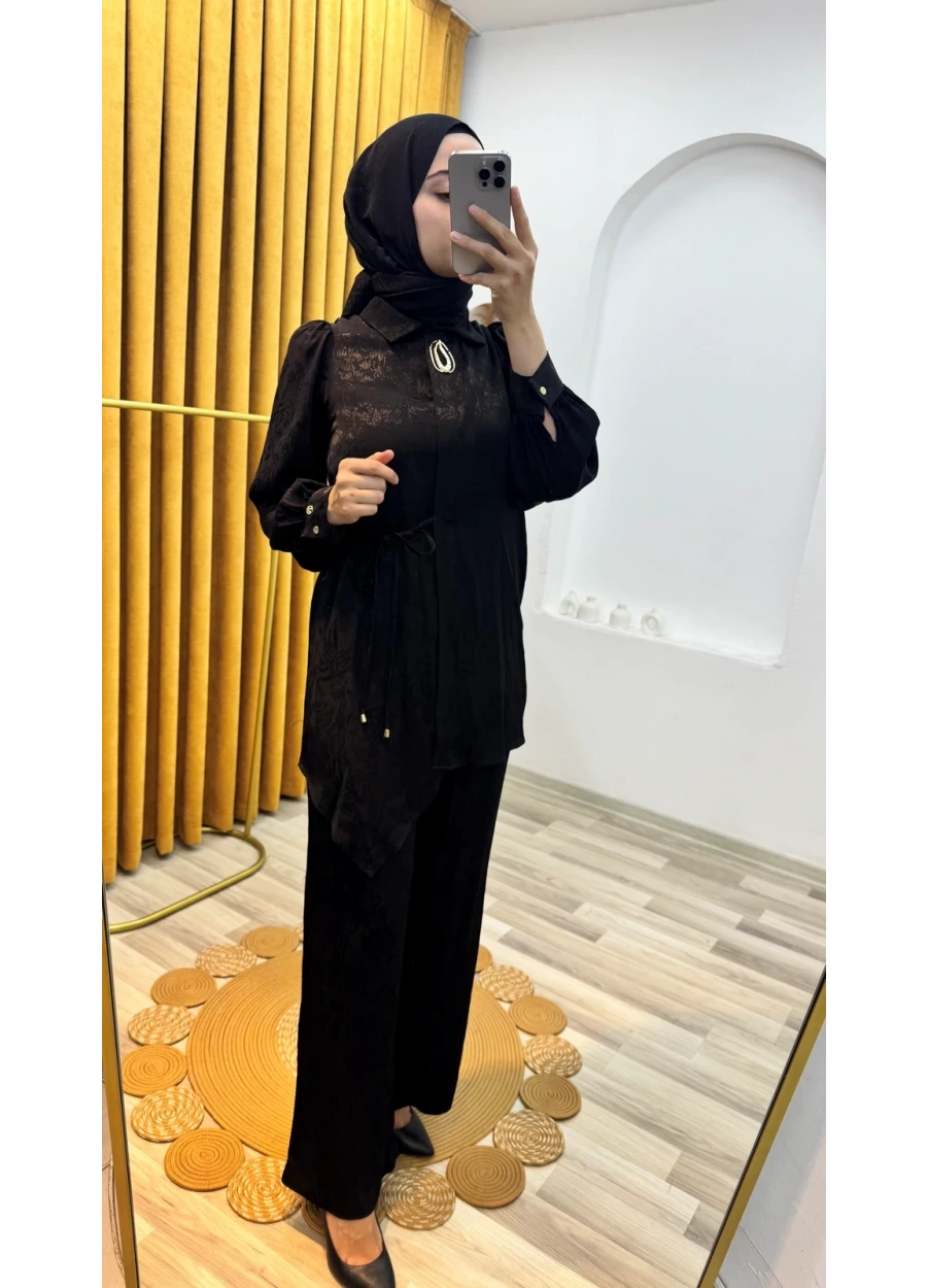 Armine Trend Jakar Kumaş Pantolonlu Takım Siyah