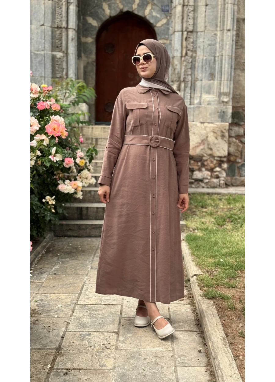 Armine Trend Kemerli Elbise Kahve
