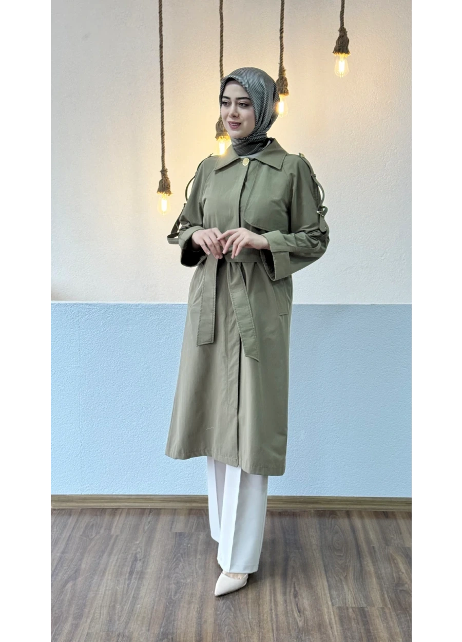 Armine Trend Kol Toka Detay Trenç Haki