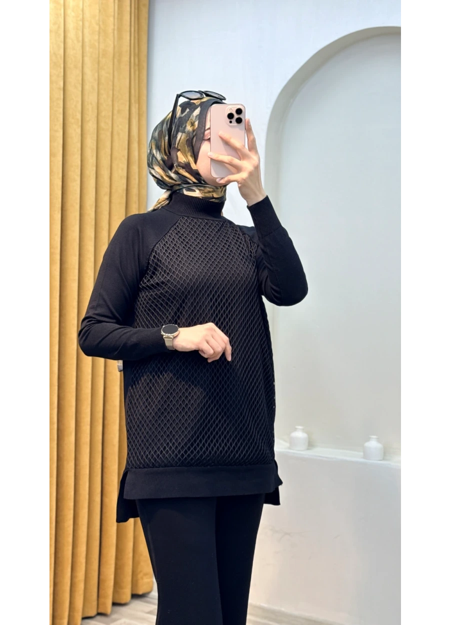 Vivalolita Önü Fırfırlı Triko Tunik Siyah
