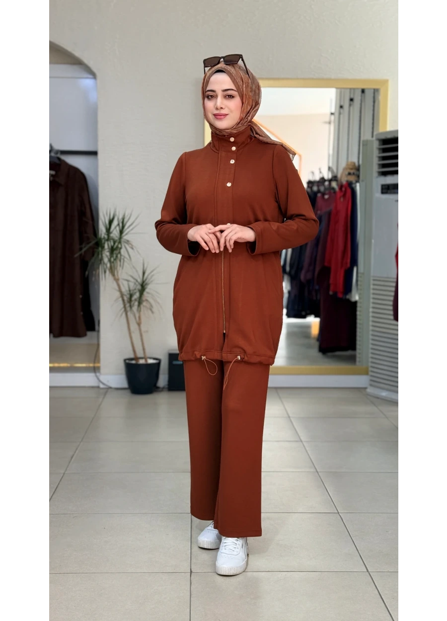 Esswaap Oysh Kumaş Günlük Pantolonlu Takım Taba