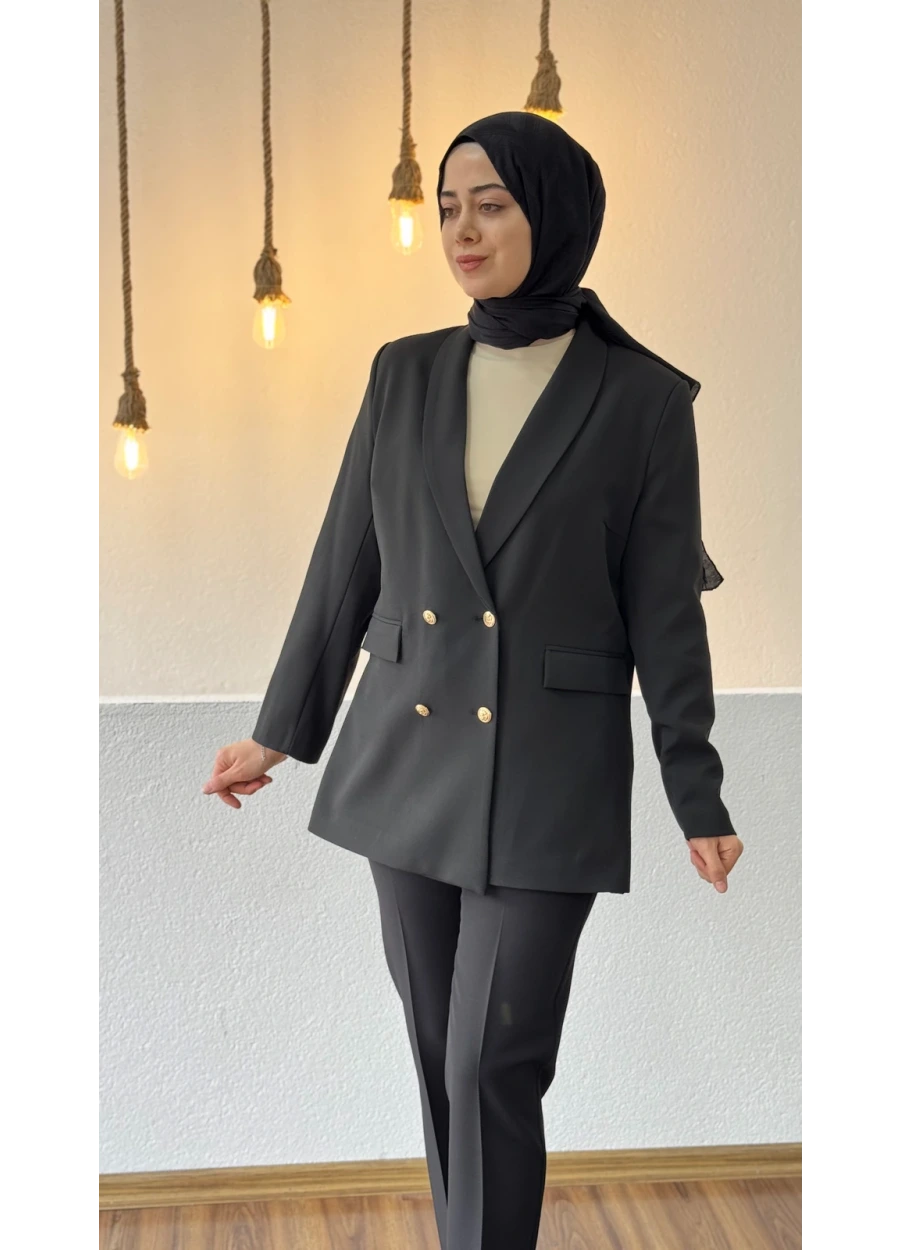 Noshe Kruvaze Kapamalı Ceket Siyah