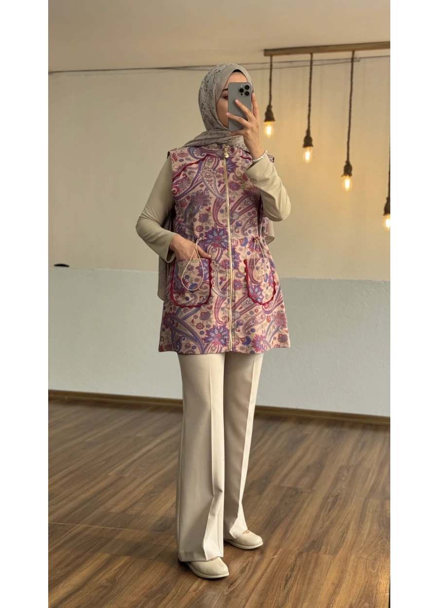 Marcha Şal Desenli Yelek Fuşya