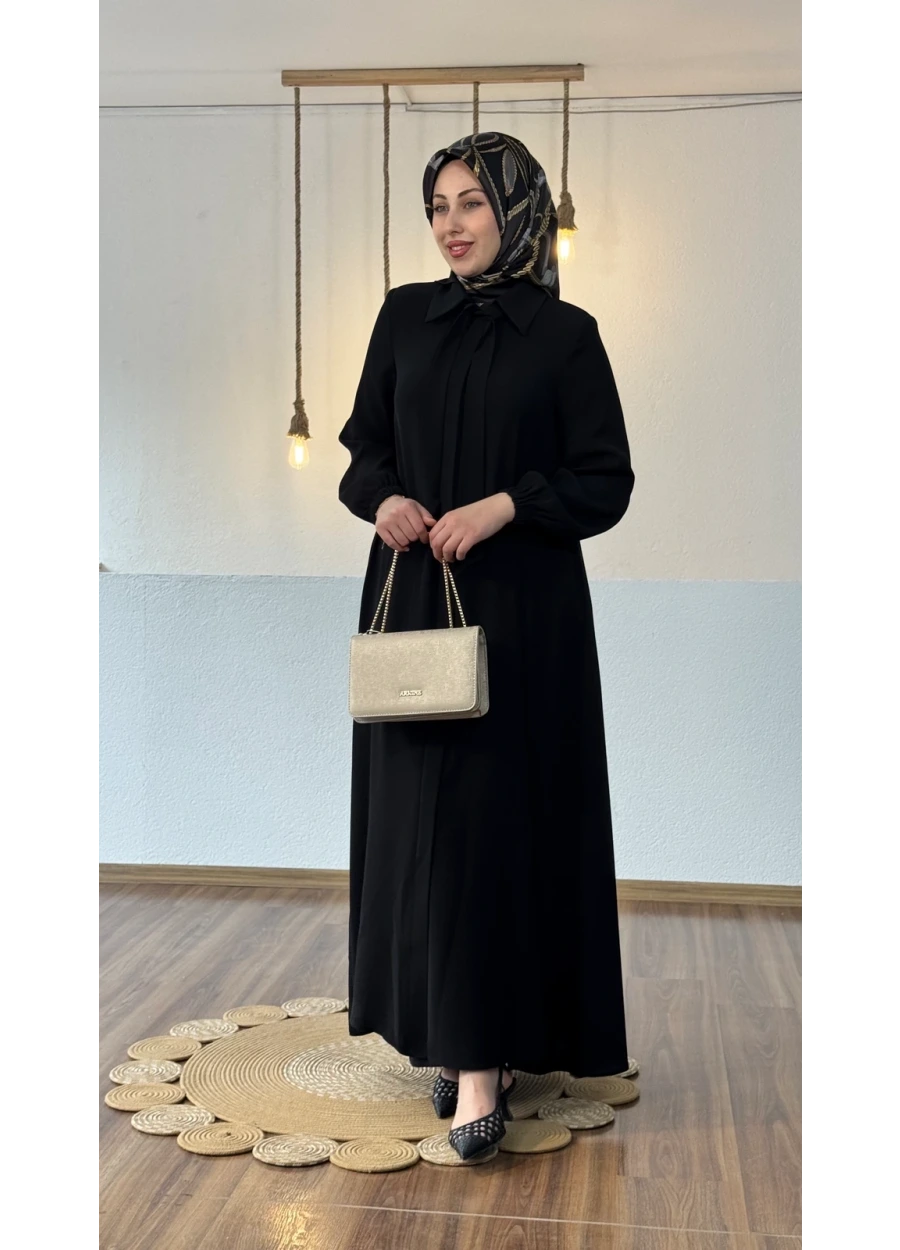 Kravat Detaylı Ferace Siyah