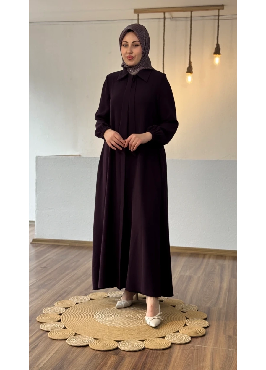 Kravat Detaylı Ferace Mor