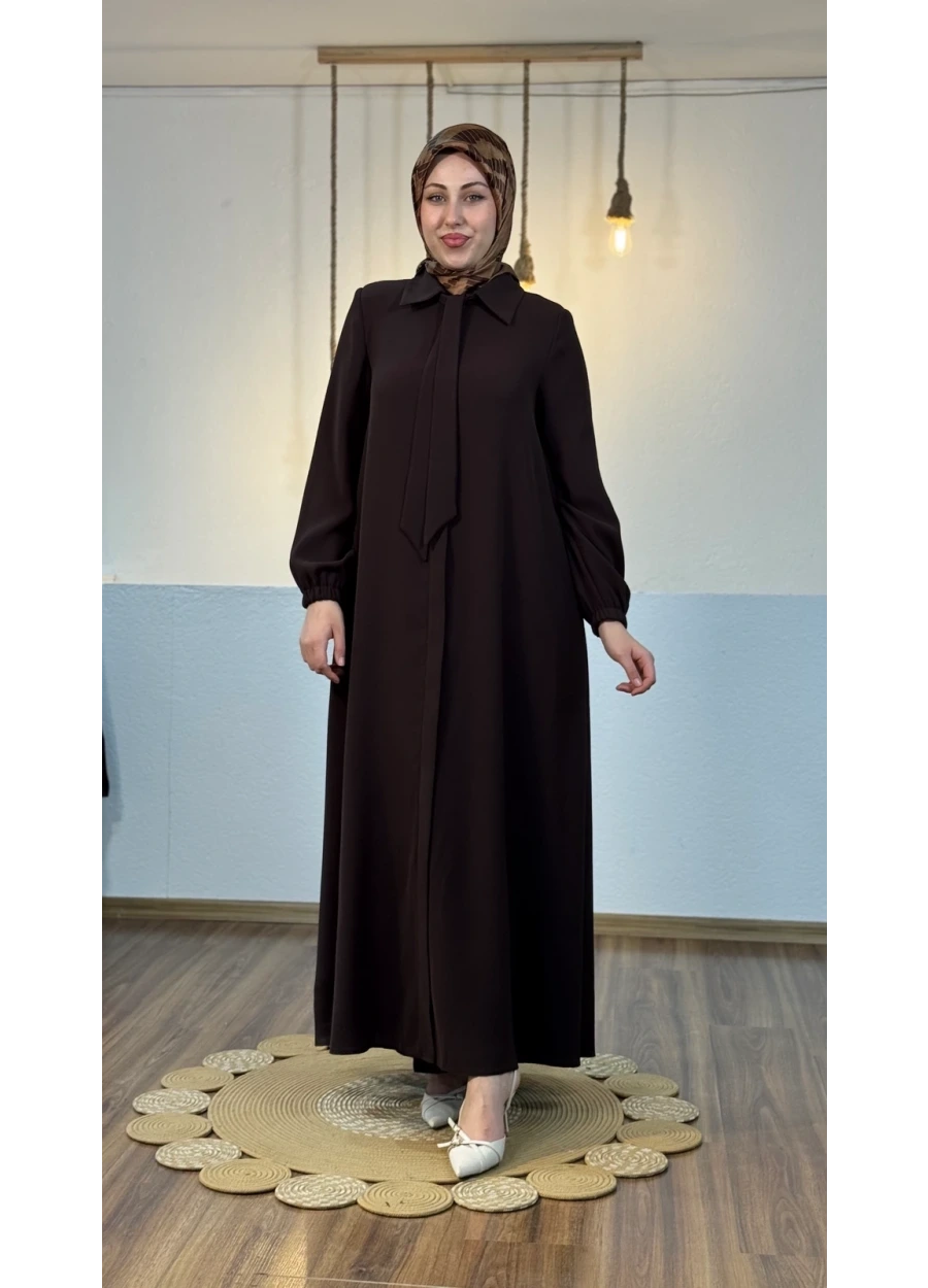 Kravat Detaylı Ferace Kahverengi