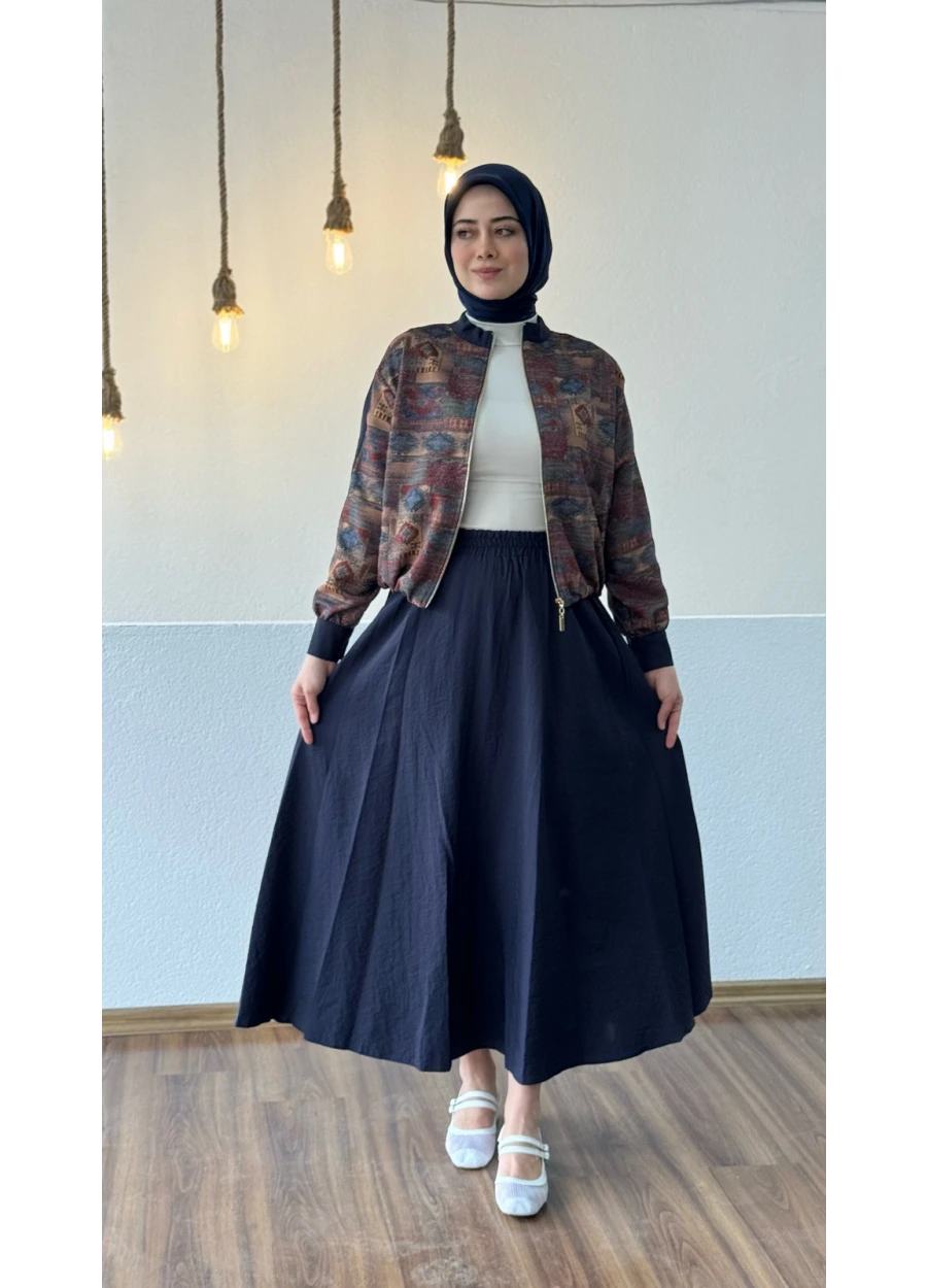 Marcha Desenli Ceket Etek Takım Lacivert