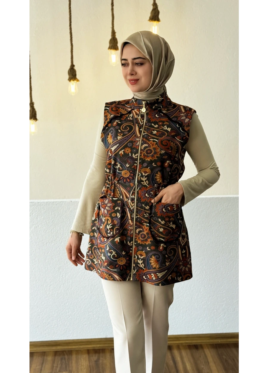 Marcha Şal Desenli Yelek  Kahverengi