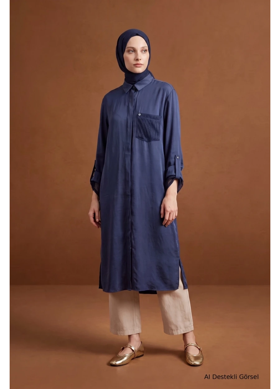 Armine Trend  File Detaylı Uzun Tunik Lacivert