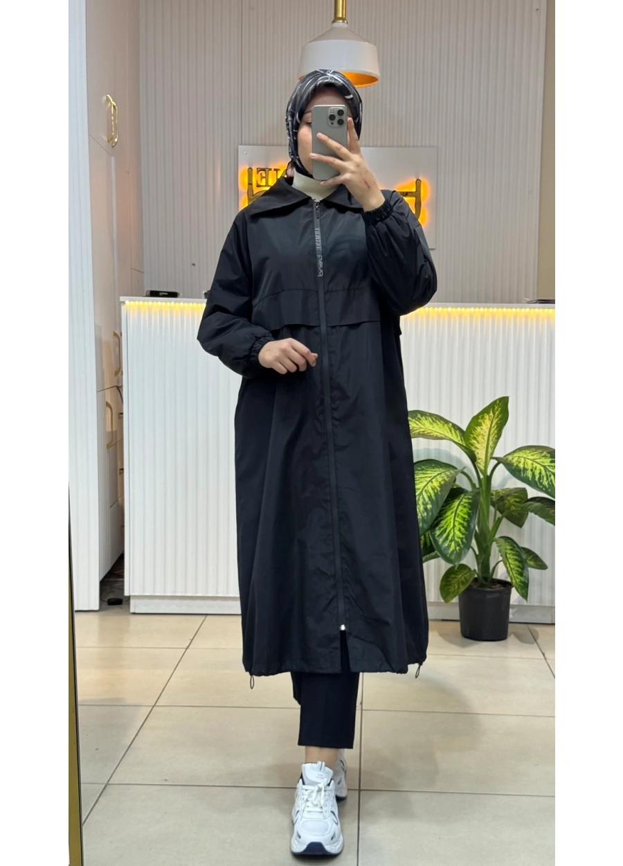 Armine Trend İmzalı Paraşüt Kumaş Yağmurluk Kap Siyah