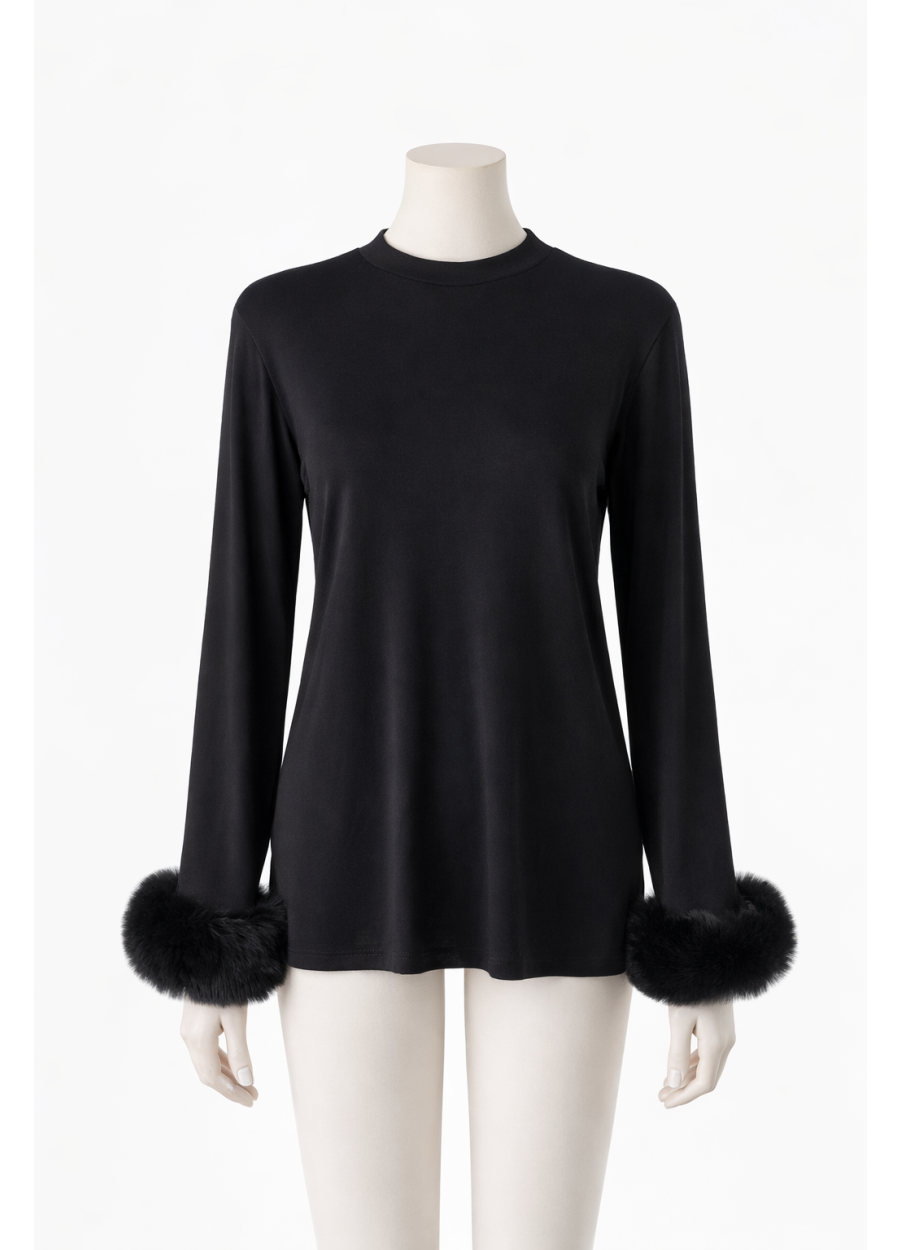 Kolu Kürklü Sandy Bluz Siyah