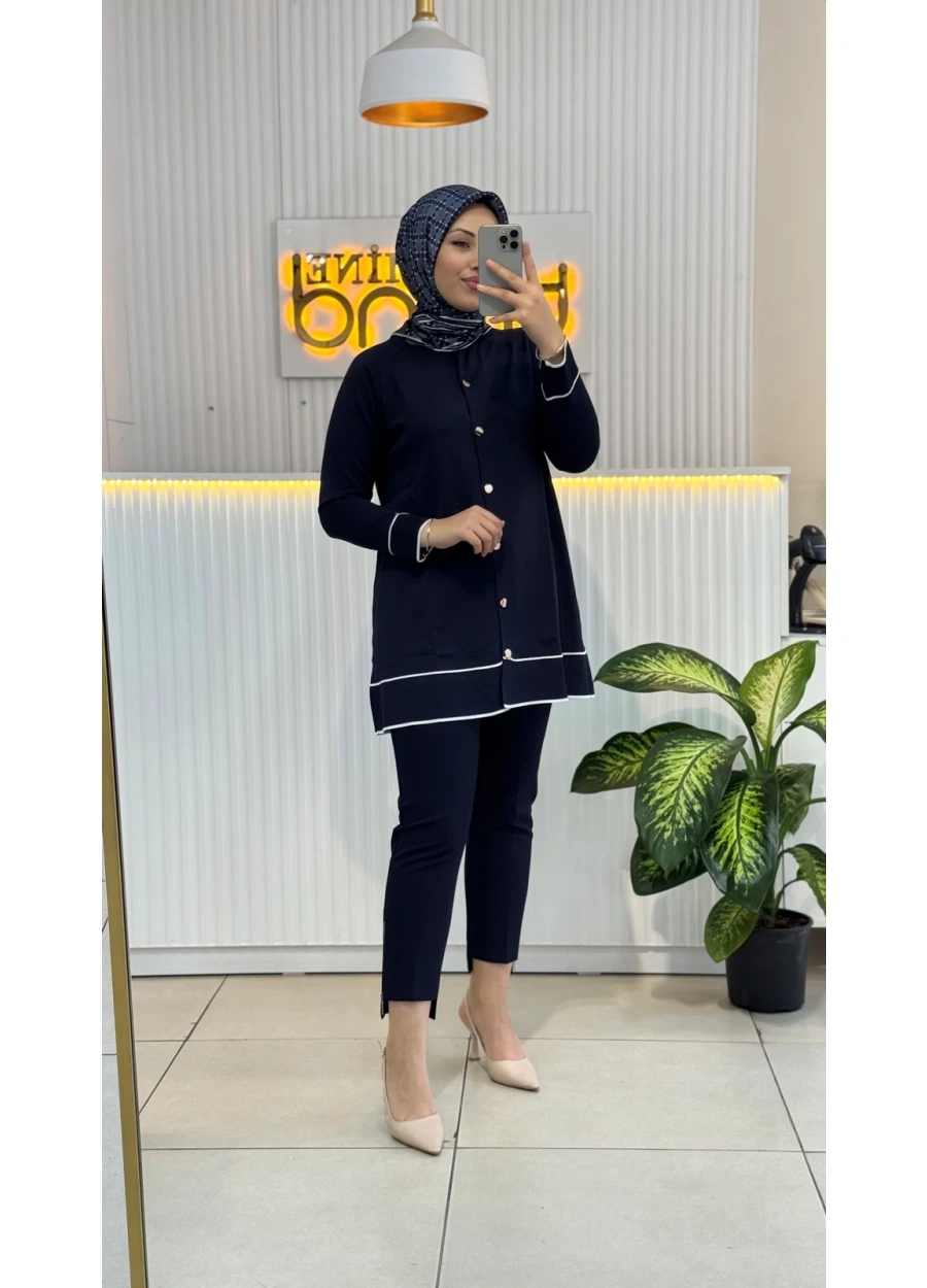 Armine Trend  Etek Ucu Renk Detaylı Hırka Lacivert