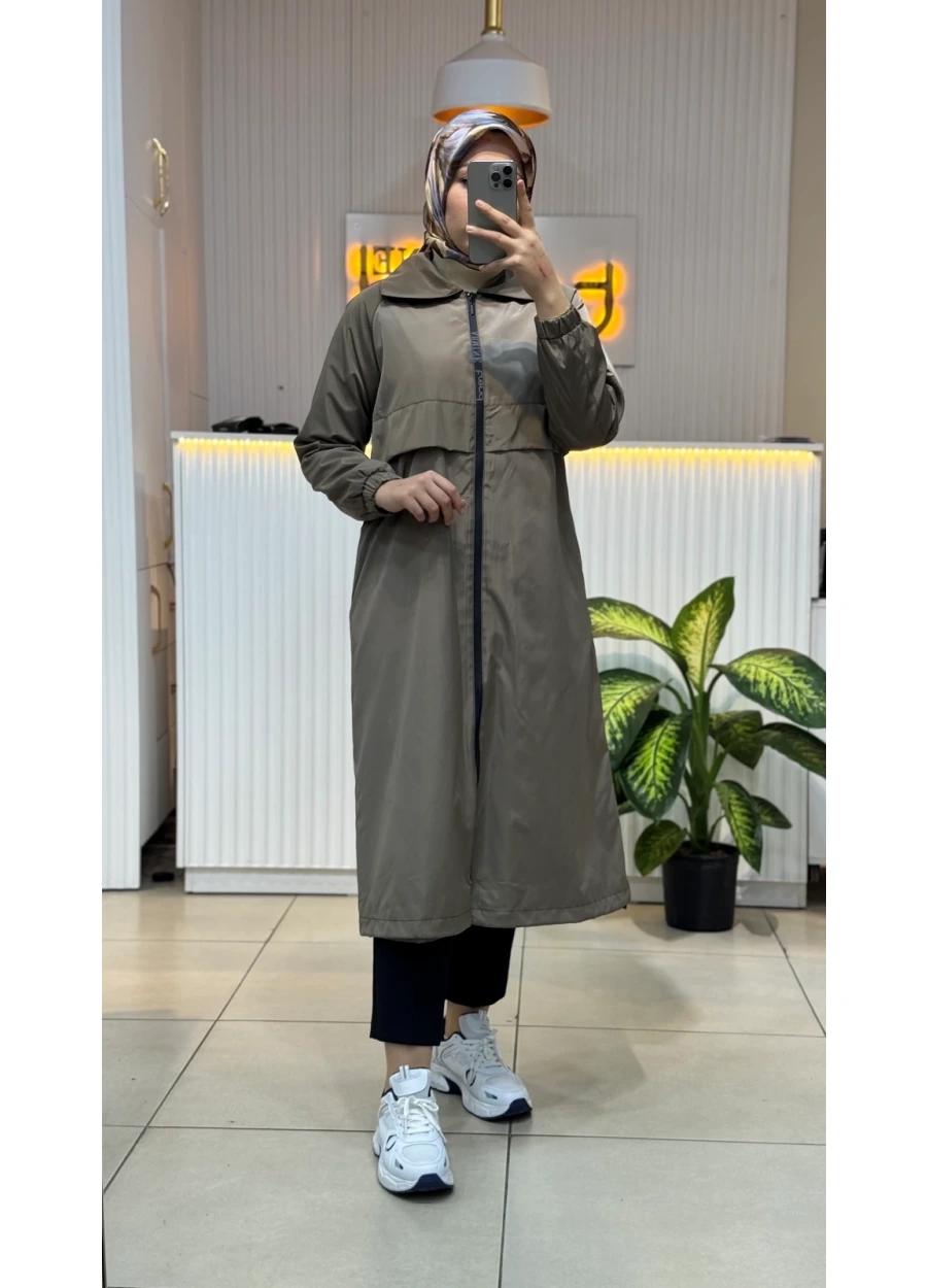 Armine Trend İmzalı Paraşüt Kumaş Yağmurluk Kap Bej