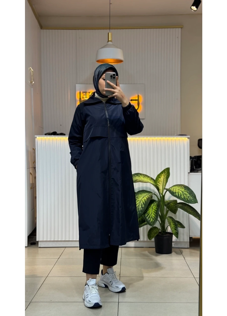 Armine Trend İmzalı Paraşüt Kumaş Yağmurluk Kap Lacivert
