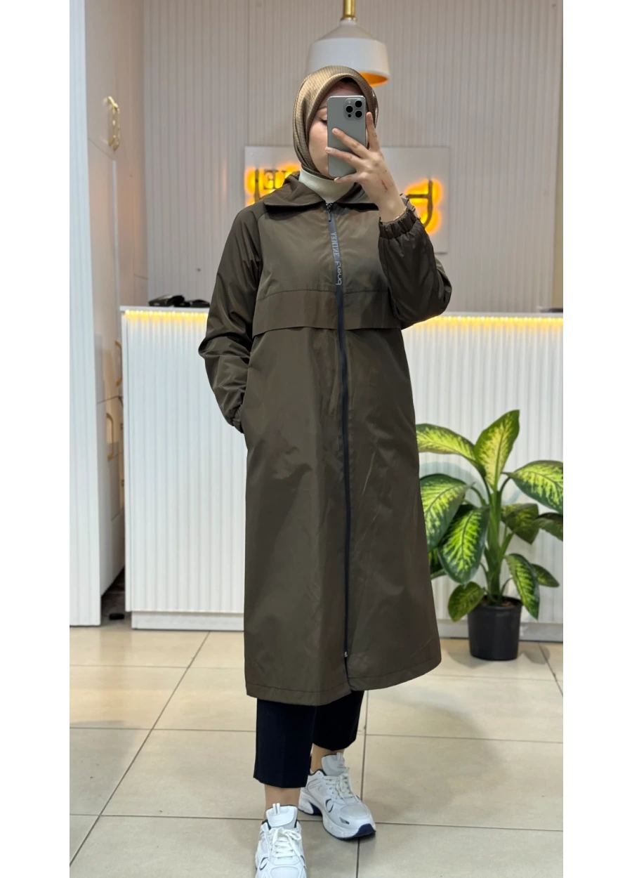 Armine Trend İmzalı Paraşüt Kumaş Yağmurluk Kap Kahverengi