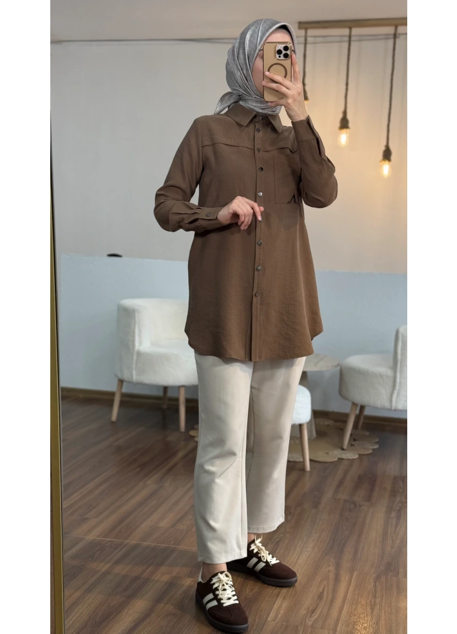 Esswaap Çıt Çıt Kapamalı Tunik Kahverengi