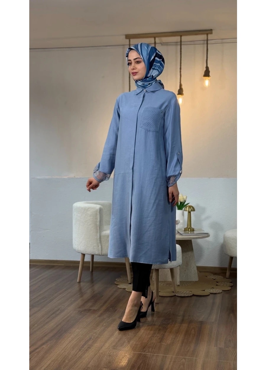 Armine Trend File Detaylı Uzun Tunik Bebe Mavisi