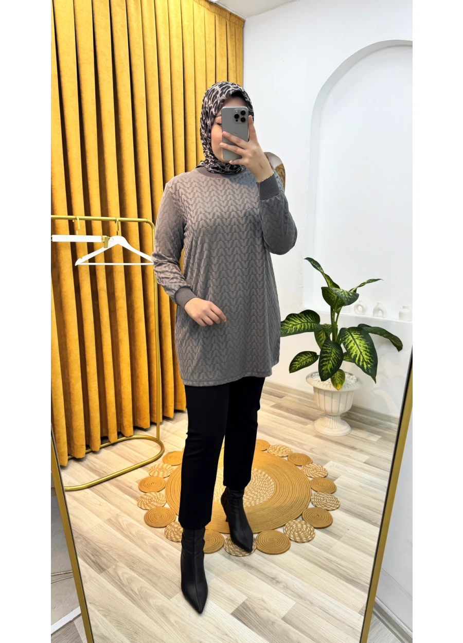 Kado V Desenli Tunik Gri