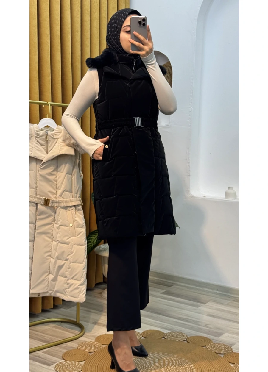 Seyyar Kürklü Yelek Siyah